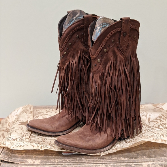 LIBERTY Black Shoes - LIBERTY BLACK Vegas fringe cowgirl boots brown 8.5